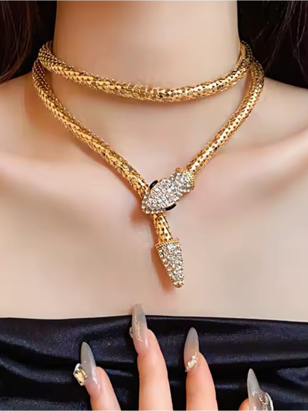 wrap multi serpentine  snake diamond gold Women's Necklace